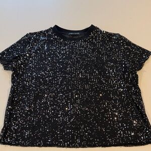 Chloe Moon Sequin Black Top Size small sheer
